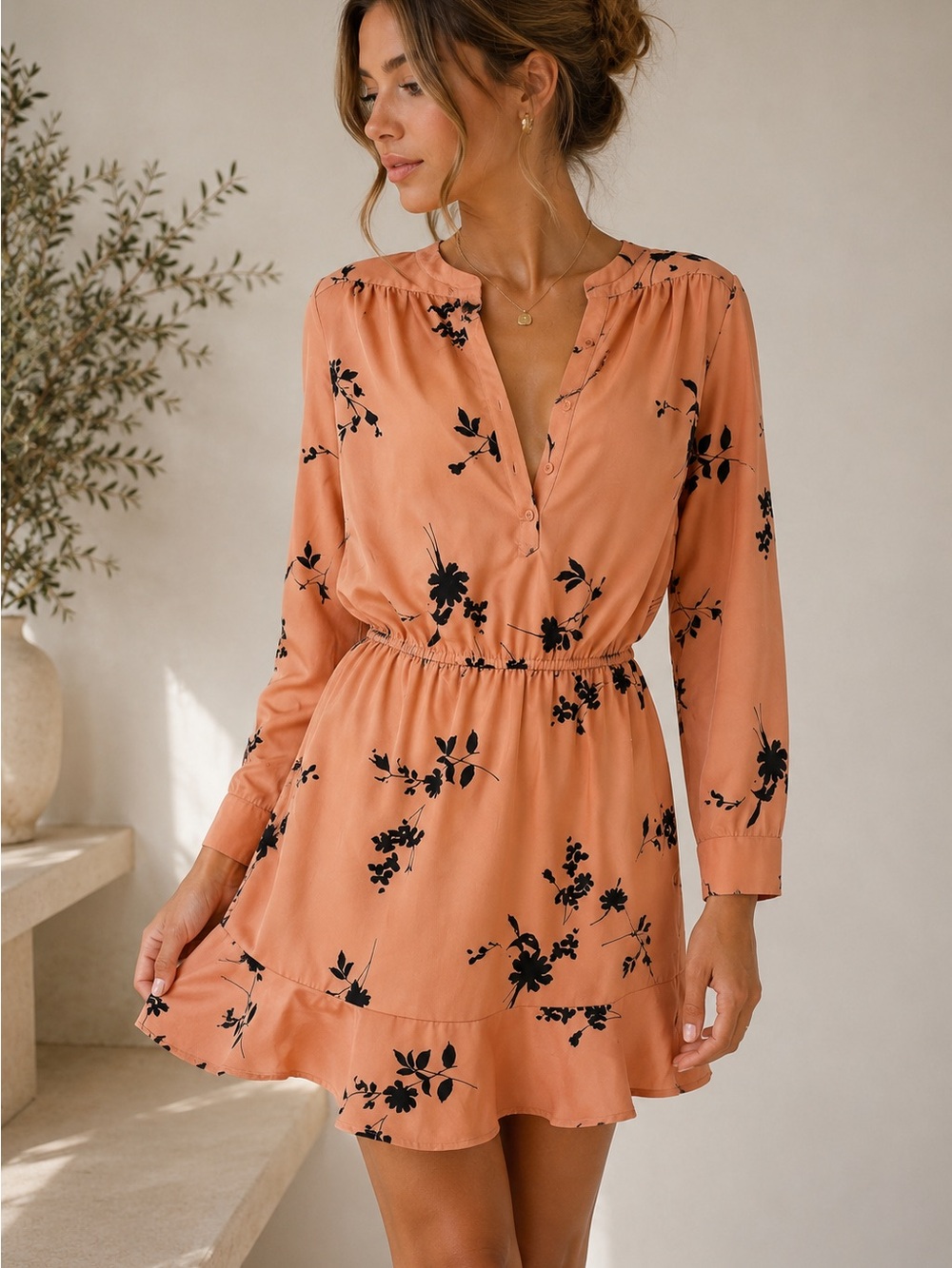 Joie Peach Floral Flounce Mini Dress S | Coastal Romantic Feminine Chic - Picture 7 of 7